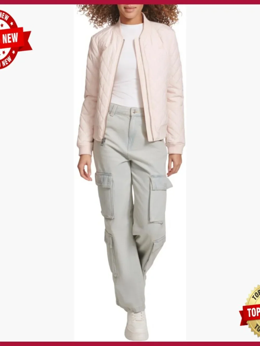Sherpa-Lined Diamond Quilted Bomber Jacket with Front Pockets